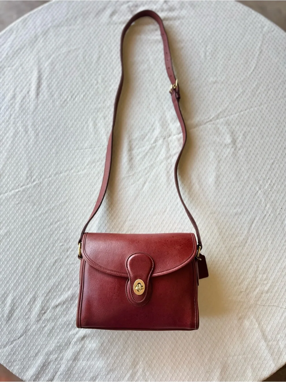 Coach Burgundy Leather Shoulder Bag with Gold Hardware